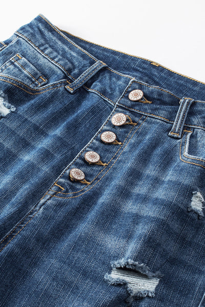Retro Rolled Hem Single-Breasted Closure Straight Loose Casual Jeans