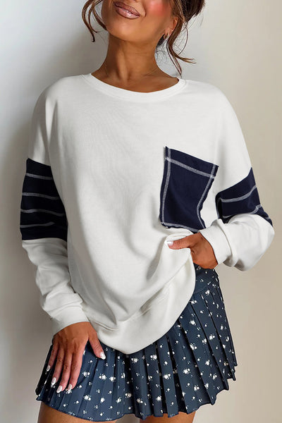 Women's Relaxed Color Block Sweatshirt with Exposed Seams