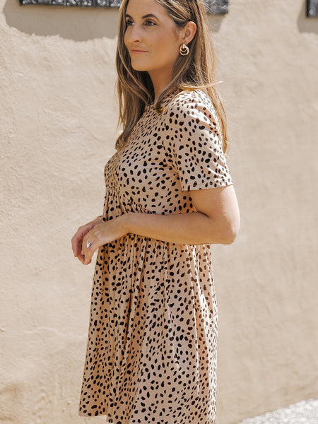 Temperament Floral Casual Strap Waist Round Neck Mini Dress
