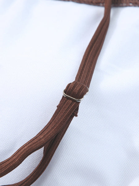 Ribbed Coffee Boho Drawstring Monokini Swimsuit