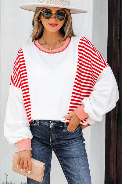 Women's Cozy Women's Stripe Patchwork Sweatshirt - Trendy Casual Style in Vibrant Colors for Everyday Comfort and Fashion