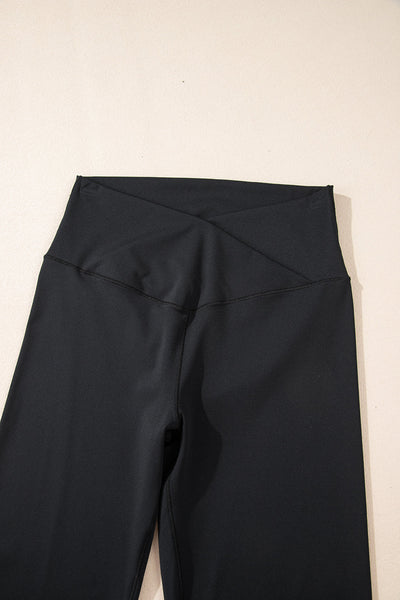 Women Black High-Waisted V-Shape Flared Leggings - Stylish Comfort for Casual and Active Wear Enthusiasts