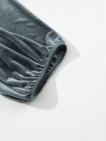 Velvety Dark Grey Babydoll Tunic with 3/4 Sleeves