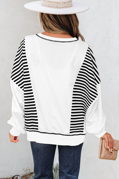 Women's Contrast Stitch Striped Patchwork Sweatshirt