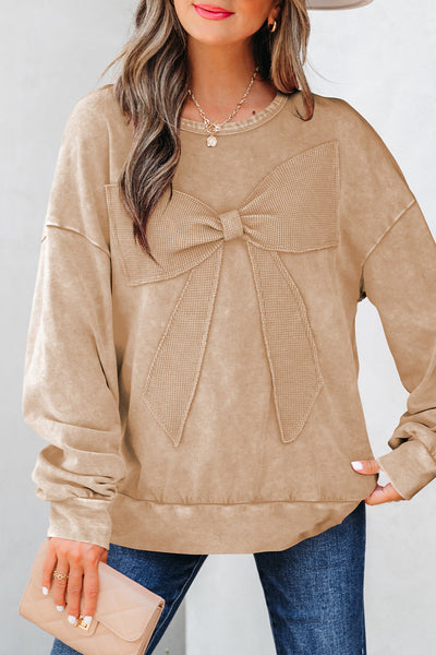 Cozy Women's Big Bow Pullover Sweatshirt - Stylish Loose Fit for Casual Outings and Everyday Comfort in Soft Fabric