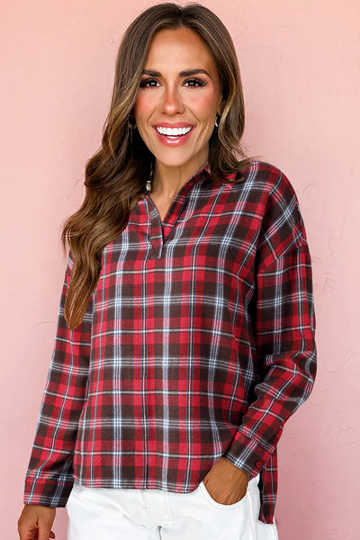 Stylish Women's Soft Cotton Plaid Blouse - Chic Casual Top for Work or Weekend, Comfortable Fit for Everyday Wear