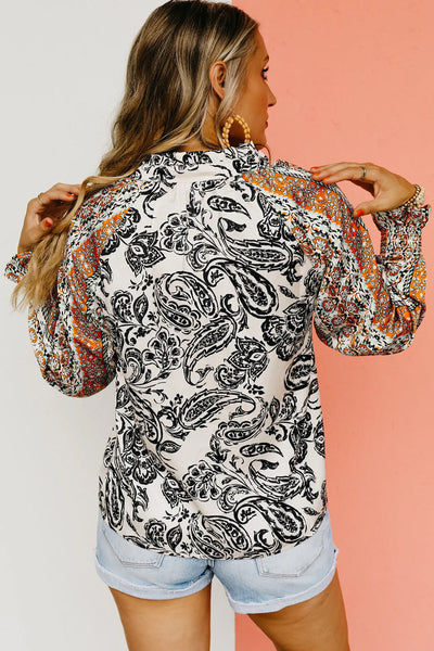 Gothic Butterfly Skull Print Plus Size Button-Up Blouse With Turn Down Collar