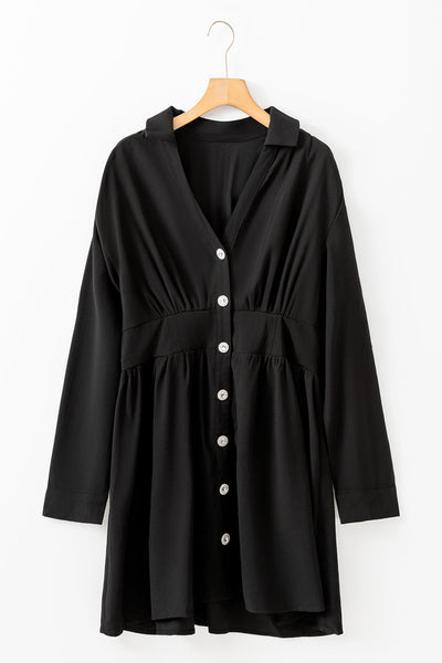 Trendy Women's Black Long Sleeve Mini Dress with Flattering Cinched Waist for a Stylish Fit and Versatile Look