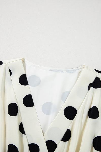 Trendy Women's Beige Polka Dot Surplice Mini Dress with Puff Sleeves Perfect for Casual Summer Outings