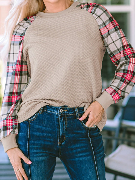 Casual Plaid Splicing Button Decor Long Sleeve Knit Hoodie