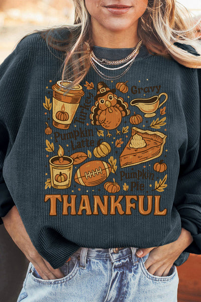 Cozy Women's Dark Grey Twisted Ribbed Baggy Sweatshirt Trendy Fall Fashion with Stylish Print for Chic Comfort