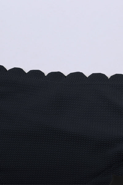 Scalloped One-Shoulder Black Bikini for Beach and Vacation