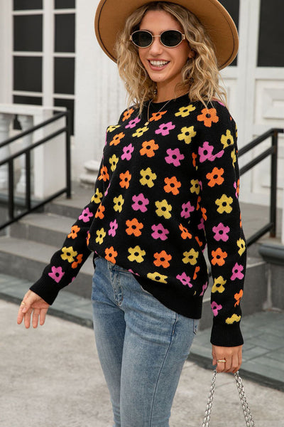 Cozy Women's Lightweight Floral Knit Sweater - Stylish Pullover for Spring & Summer Casual Outfits