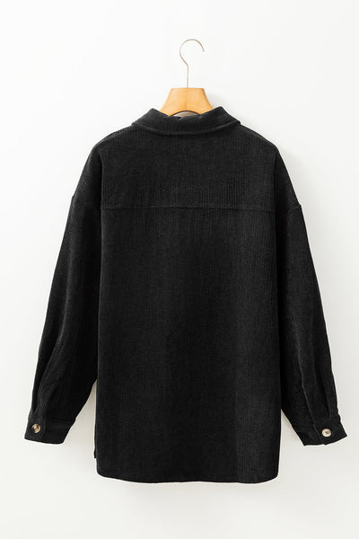 Women's Black Sequin Santa Ribbed Corduroy Shacket
