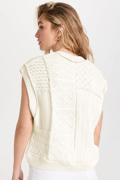 Cozy Women's White Cable Knit Sweater Tank Top with Dolman Armholes Stylish Casual Wear for All Seasons