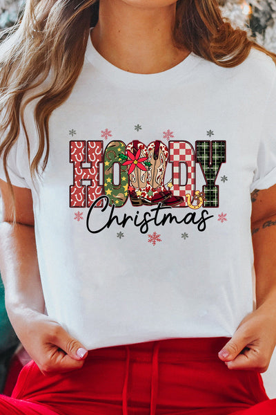 Women's Howdy Christmas Graphic Tee - Festive Western Style