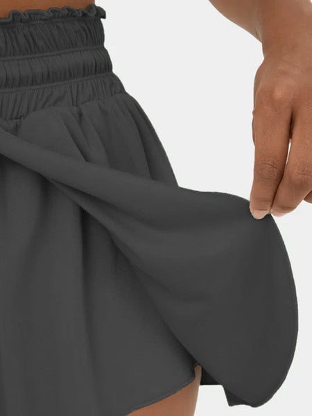 Dark Charcoal Ruffle High Waist Blossom Tie Swim Shorts