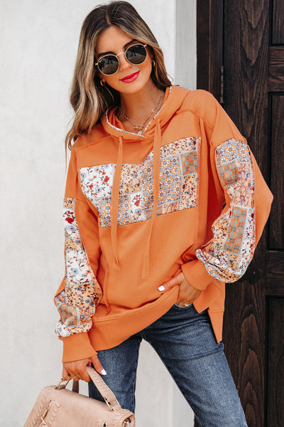 Women's Cozy Floral Patchwork Hoodie - Vibrant Casual Layering Top for Everyday Comfort and Style