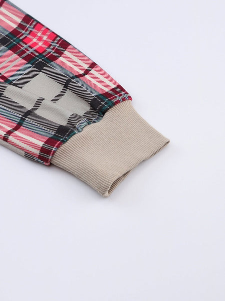Casual Plaid Splicing Button Decor Long Sleeve Knit Hoodie