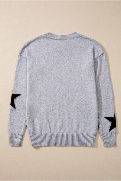 Cozy Women's Gray Star Pattern Oversized Sweater - Casual Knit Pullover for Effortless Everyday Style