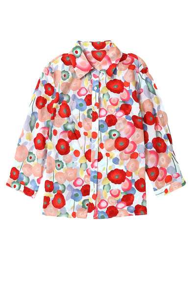 Ink Blossom Lapel Long Sleeve Blouse