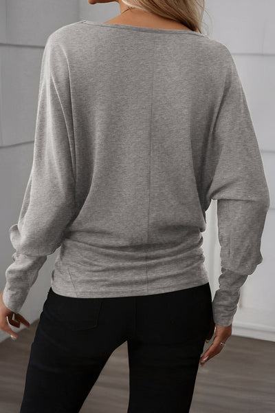 Women's Light Grey Long Sleeve Shift Top with Extended Cuffs