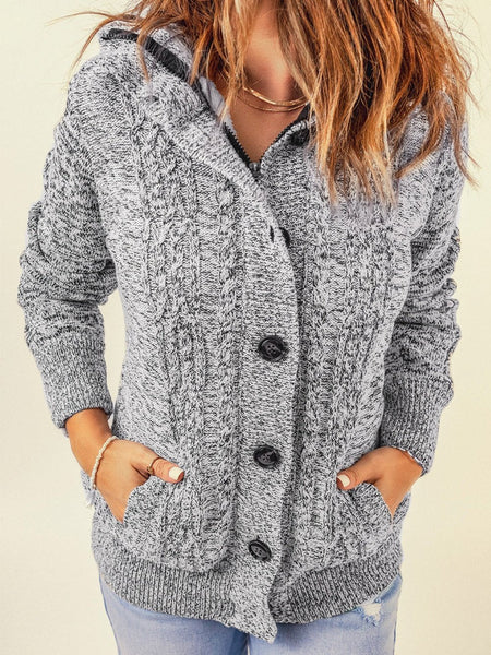 Women's Cozy Cable Knit Gray Hooded Sweater Coat