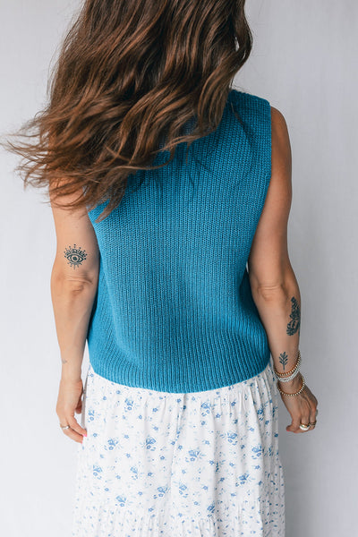 Women's Dusk Blue \"Summer\" Script Embroidered Knit Vest