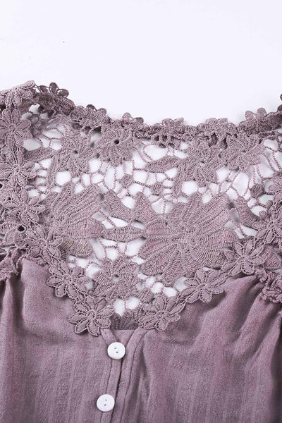 Chic Women's Purple Crochet Lace Button-Up Top - Stylish & Comfortable for Casual or Dressy Events