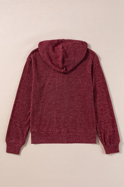 Women's Red Dahlia Ribbed Zip-Up Hoodie with Drawstring - Stylish and Comfortable Casual Wear for Everyday Fashion