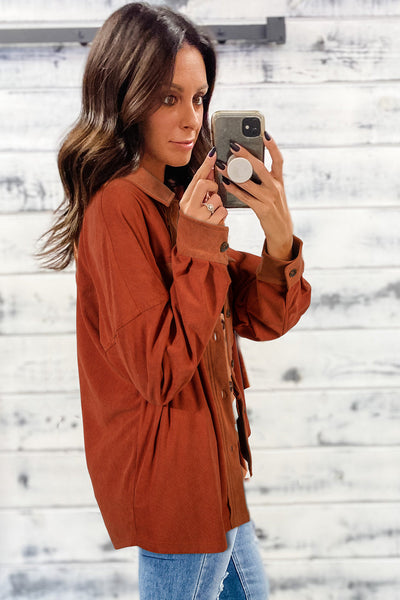 Trendy Women's Gold Flame Velvet Shacket with Drop Shoulders and Flap Pockets for Casual Everyday Style