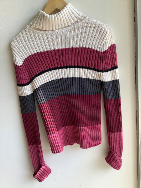 Y2K Striped Ribbed Turtleneck Sweater