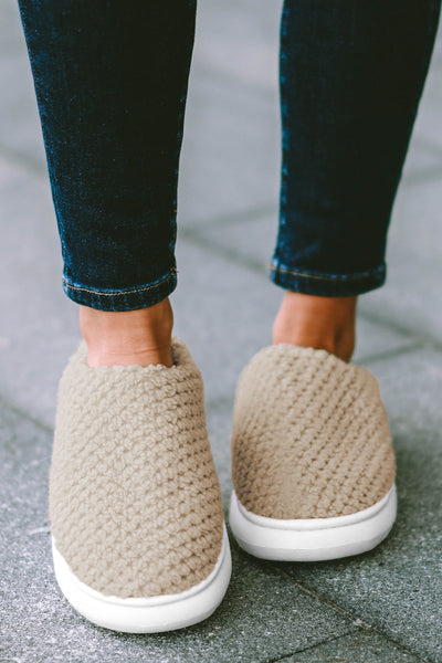Soft and Stylish Pale Khaki Two-Tone Knitted Homewear Slippers for Women Cozy, Warm Comfort for Relaxing Days