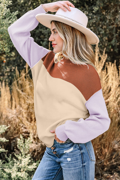 Women's Viscose Blend Color Block Knit Pullover Sweater