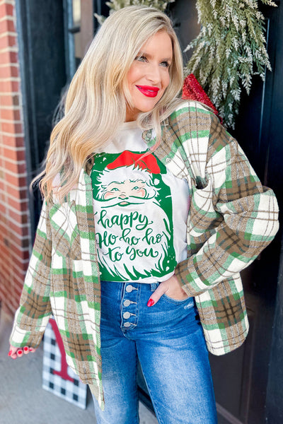 Women's Cozy Khaki Plaid Flannel Shacket - Stylish Casual Layering Jacket for Christmas and Everyday Wear