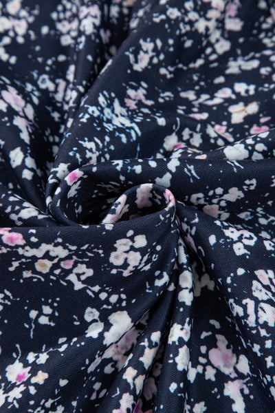 Women's Stylish Blue Floral Color Block Blouse with Ruffled Hem - Comfortable Round Neck Top for Every Occasion