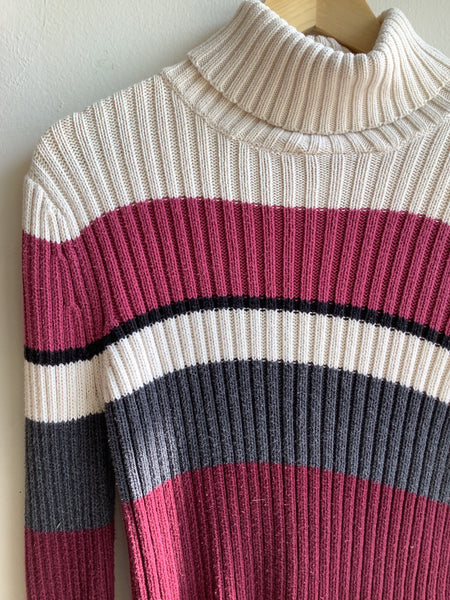 Y2K Striped Ribbed Turtleneck Sweater