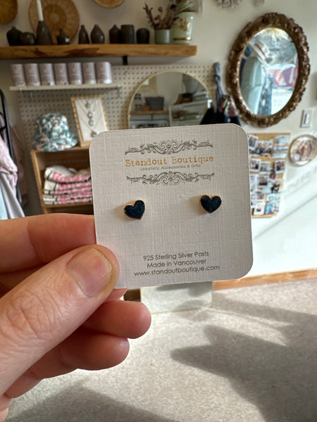 Standout Boutique Navy Heart Gold Stud Earrings