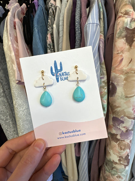 Kactus Blue Raindrop Handmade Clay Earrings