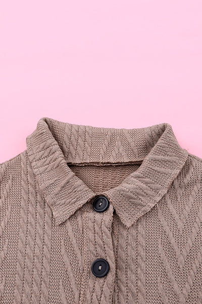 Oversized Khaki Textured Knit Shacket with Button Front