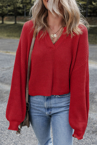 Stylish Red V-Neck Sweater for Women - Cozy Everyday Wear and Perfect for Seasonal Layering