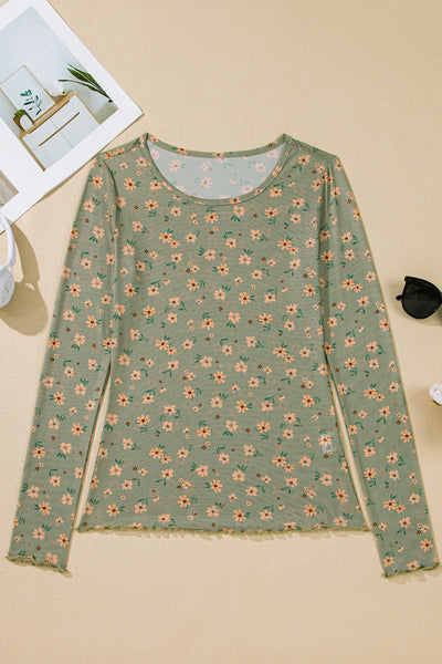 Women's Lightweight Floral Mesh Long Sleeve Top - Chic Spring/Summer Style for Effortless Casual Outfits