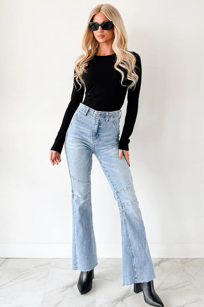 Chic Women's Black Ribbed Long Sleeve Bodysuit - Form-Fitting Crew Neck Top for Effortless Style and Versatile Looks