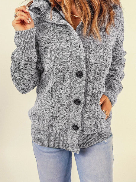 Women's Cozy Cable Knit Gray Hooded Sweater Coat