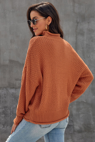 Chic Oversized Orange Batwing Turtleneck Sweater for Women - Cozy Long Sleeve Knitwear for Effortless Fall Style