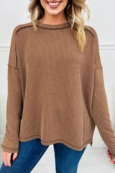 Stylish Women's Twisted Ribbed Long Sleeve Top in Soft Fabric - Comfortable Fit for Casual Everyday Style