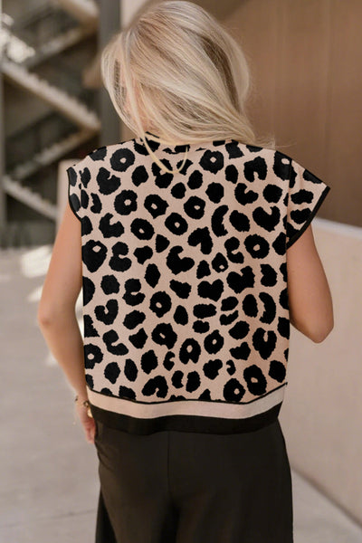 Trendy Women's Black Leopard Print High Neck Sweater - Chic Short Sleeve Design for Effortless Style and Comfort made for easy styling and wardrobe