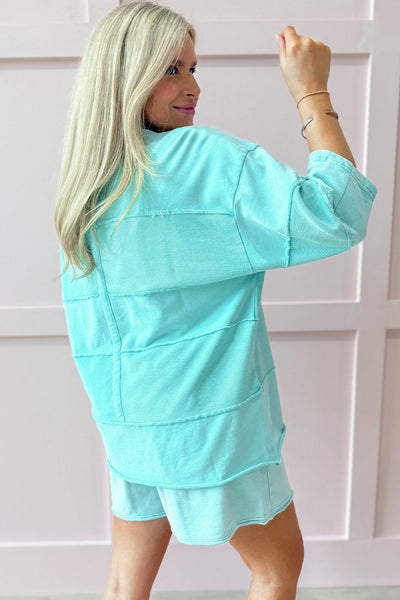 Mint Green Women's 3/4 Sleeve T-Shirt with Lace-Up Shorts Set - Trendy Summer Casual Outfit for Effortless Style