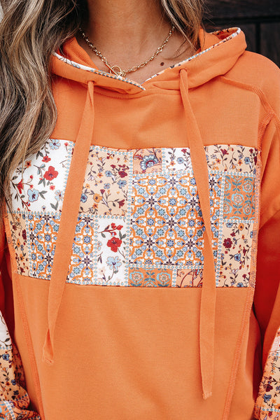 Women's Cozy Floral Patchwork Hoodie - Vibrant Casual Layering Top for Everyday Comfort and Style
