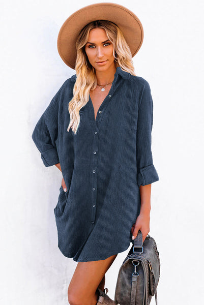 Rust Corduroy Shirt Dress for Women - Casual Fit with Pockets for Effortless Style and Everyday Comfort